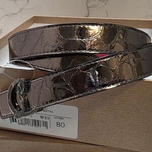 NEW Christian Louboutin W CL Logo Metallic Belt Size 80 Anthracite
